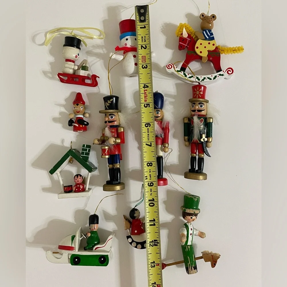 Vintage 1970s/1980s Wood Christmas Ornament Lot Kid Theme